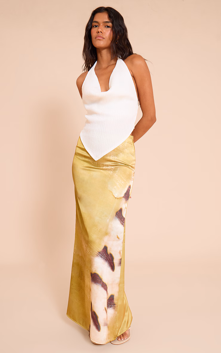 Lime Shell Print Floaty Maxi Skirt