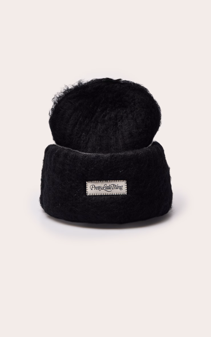 Black Fluffy Chunky Rib Beanie