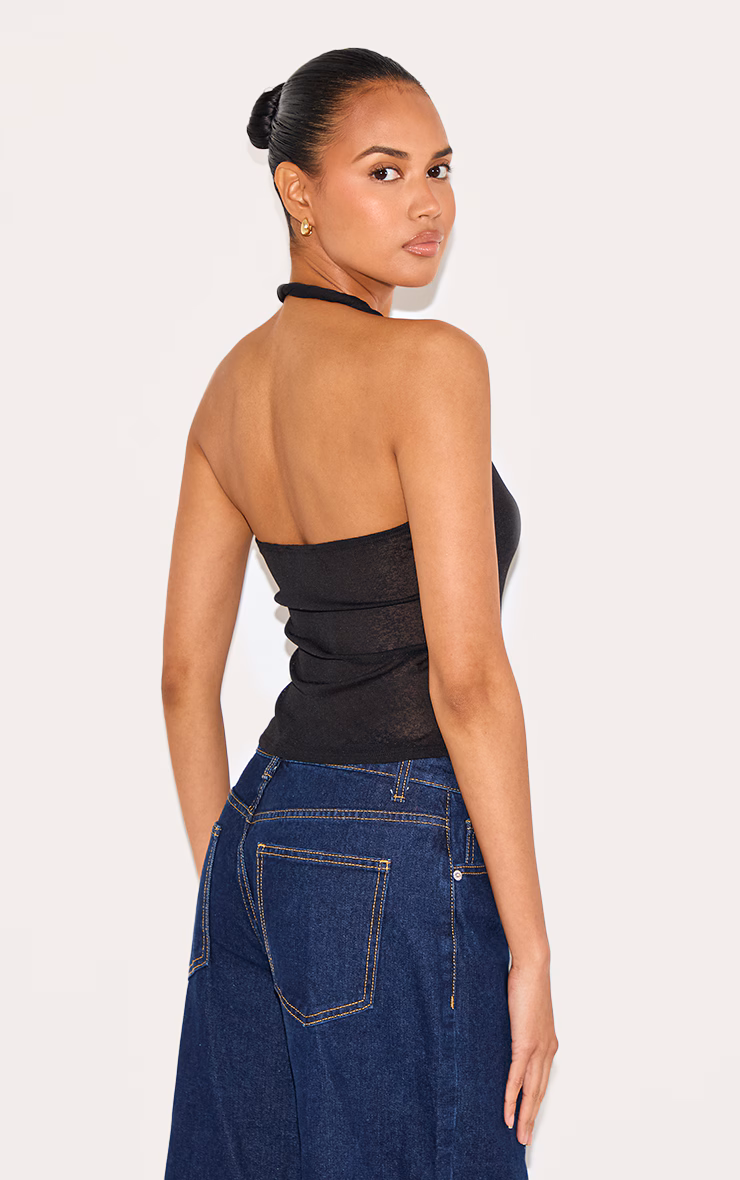 Black Burnout Mesh Twist Halter Neck Long Top