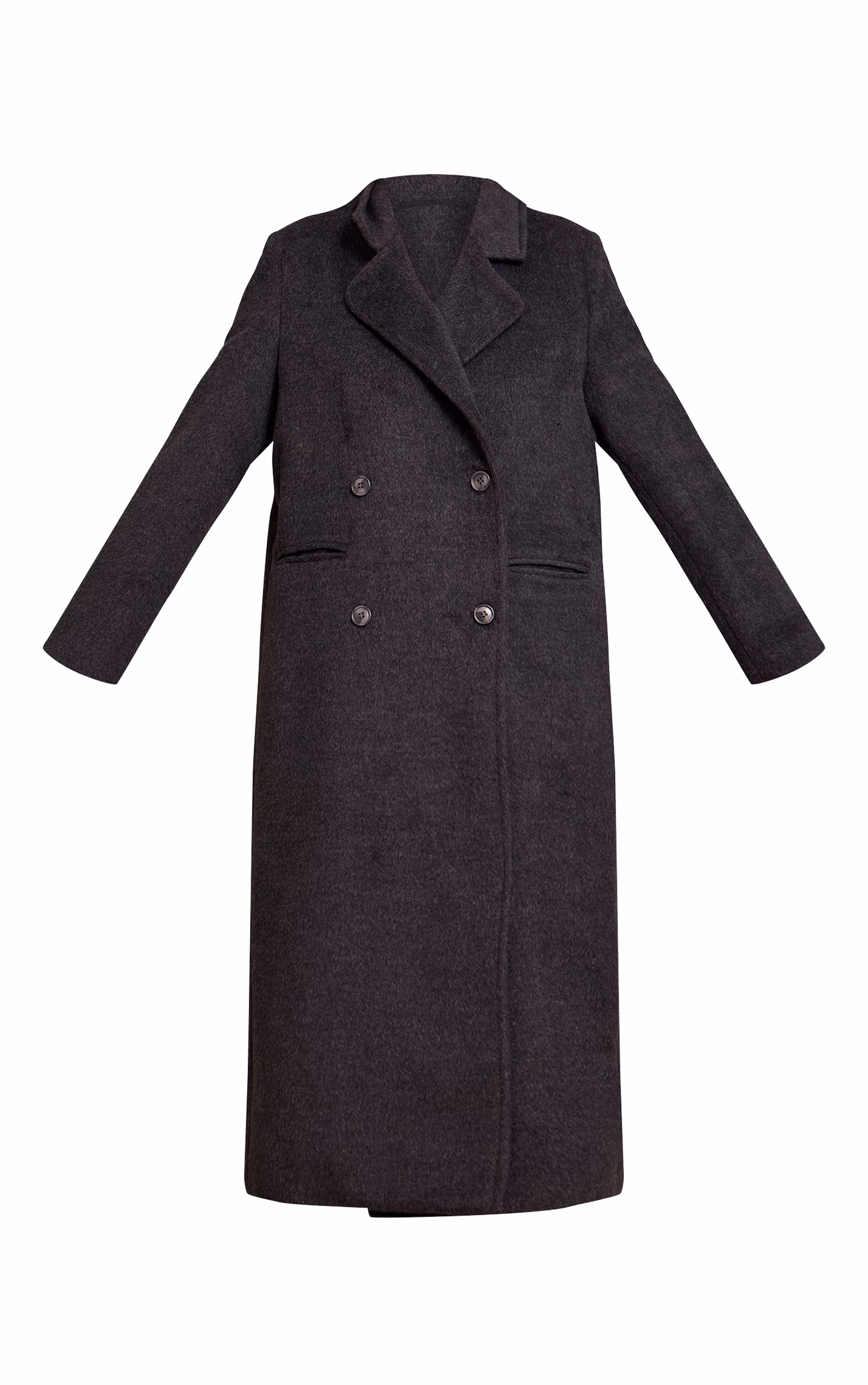 Dark Grey Structured Double Breasted Wool Look Maxi Coat