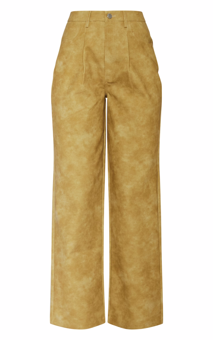 Mustard Washed Faux Leather Dart Pocket Straight Leg Pants