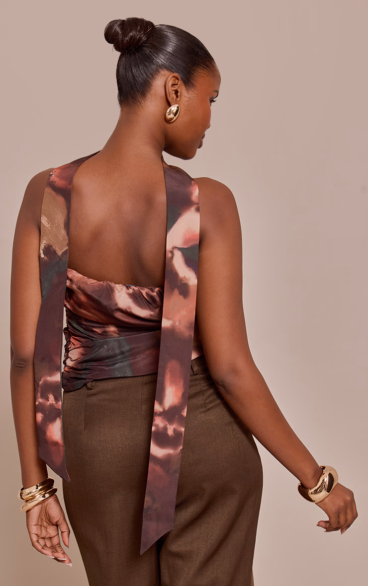 Multi Abstract Print Chiffon Bandeau Scarf Detail Top