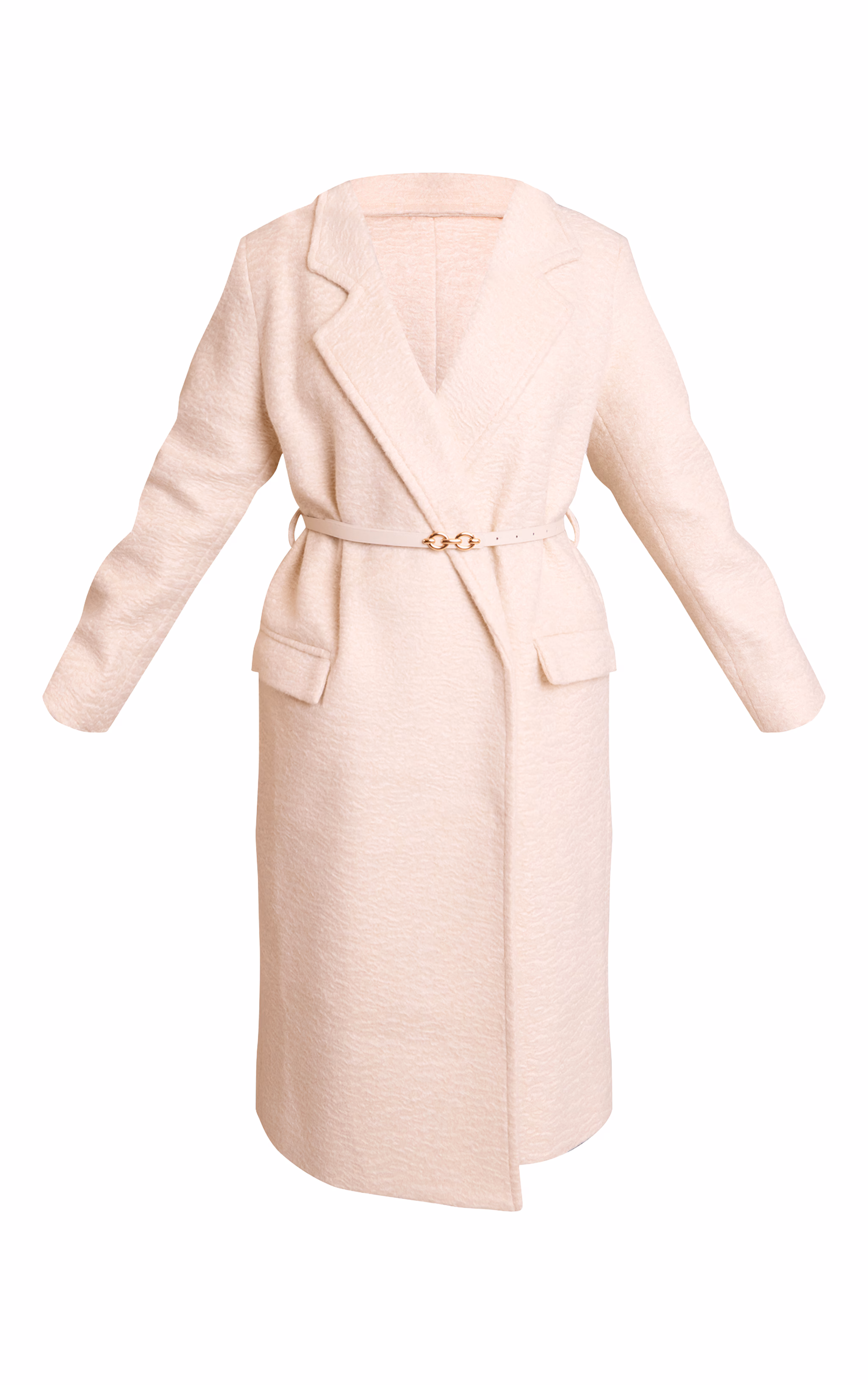 Petite Cream Belted Wool Look Maxi Coat