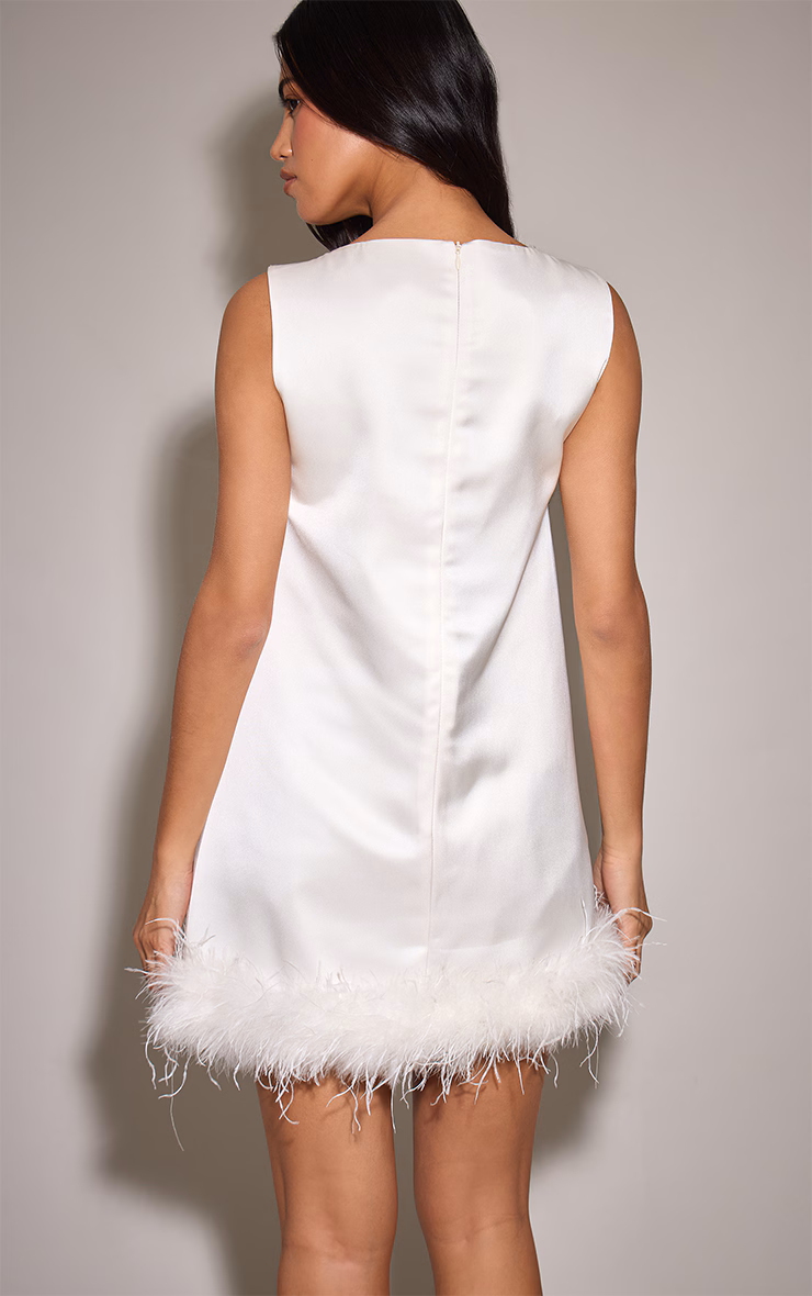 White Feather Hem Woven Shift Dress