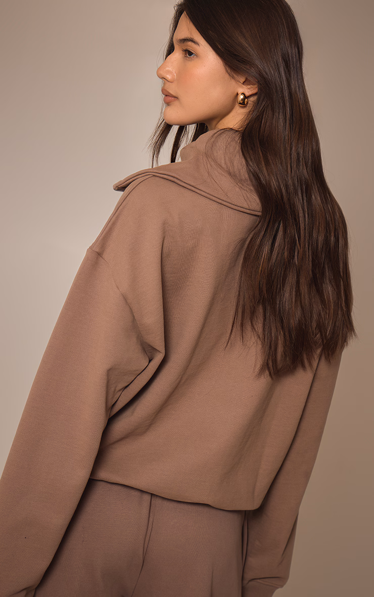 Mocha Premium Loopback Quarter Zip Foldover Sweatshirt