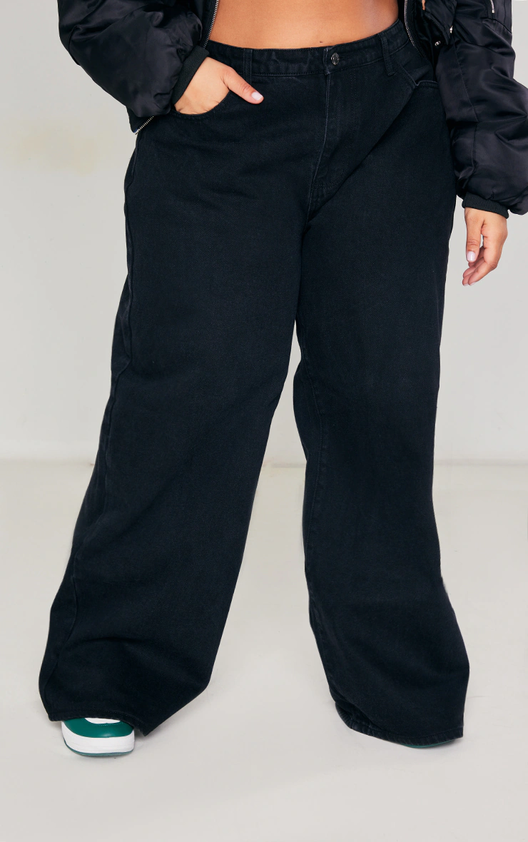 Plus Black High Waist Faded Boyfriend Jeans