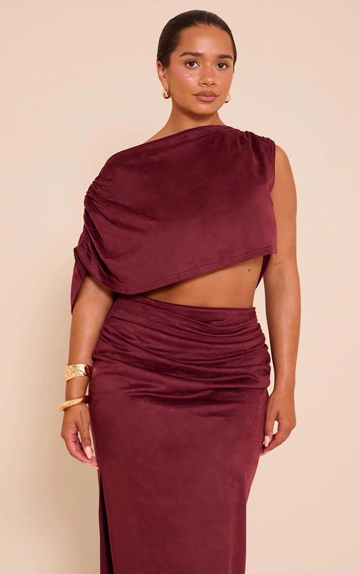 Shape Wine Faux Suede Cowl Drape Top