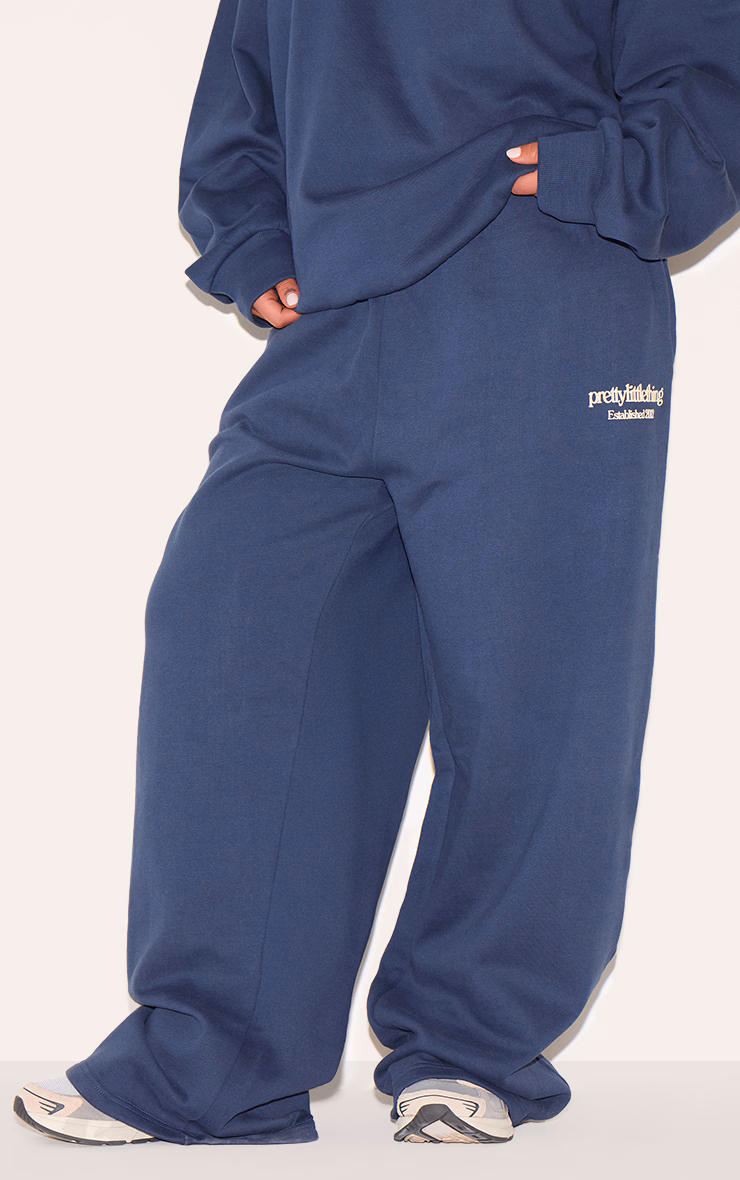 PRETTYLITTLETHING Plus Navy Printed Premium Straight Leg Sweatpants