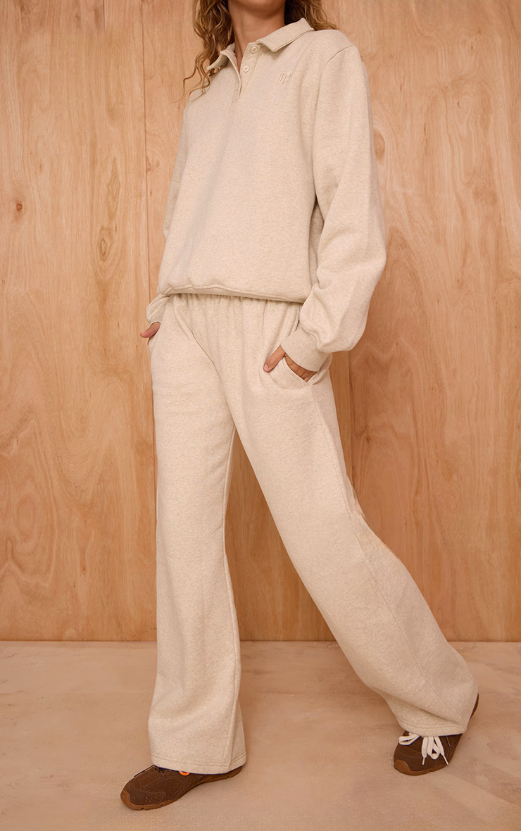 Oatmeal Marl Cotton Fleece Straight Leg Sweatpants