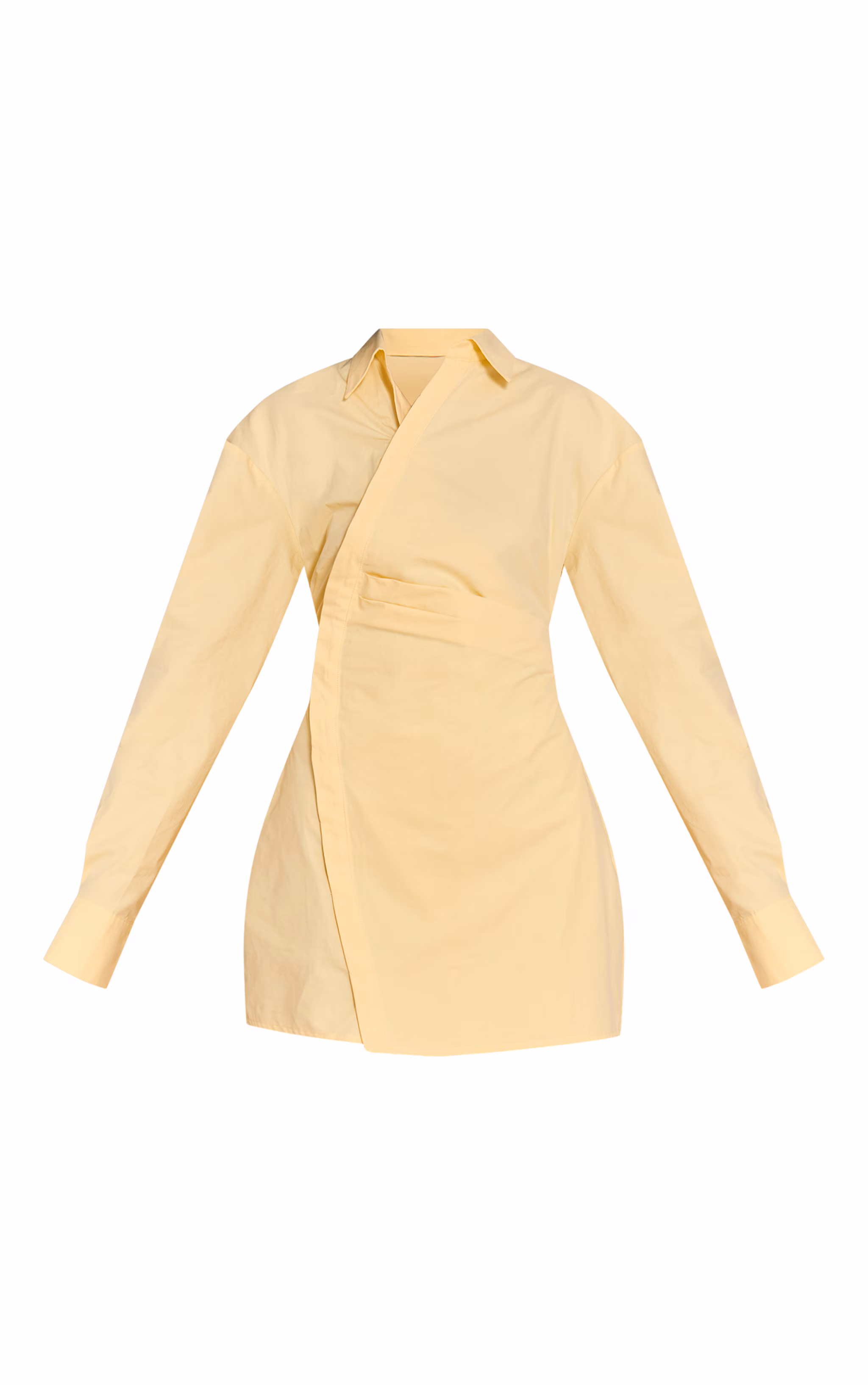 Lemon Asymmetric Button Down Long Sleeve Shirt Dress