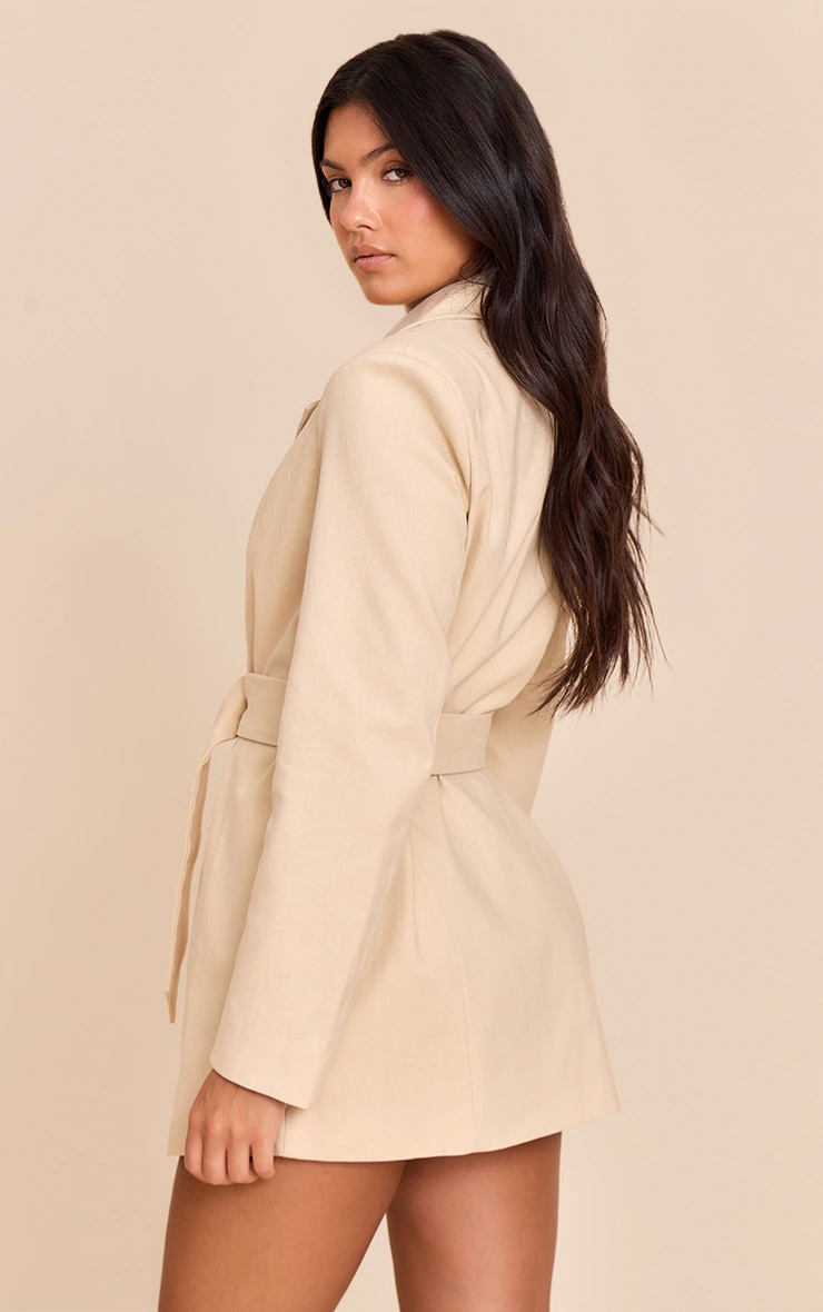 Natural Structured Belted Blazer Dress