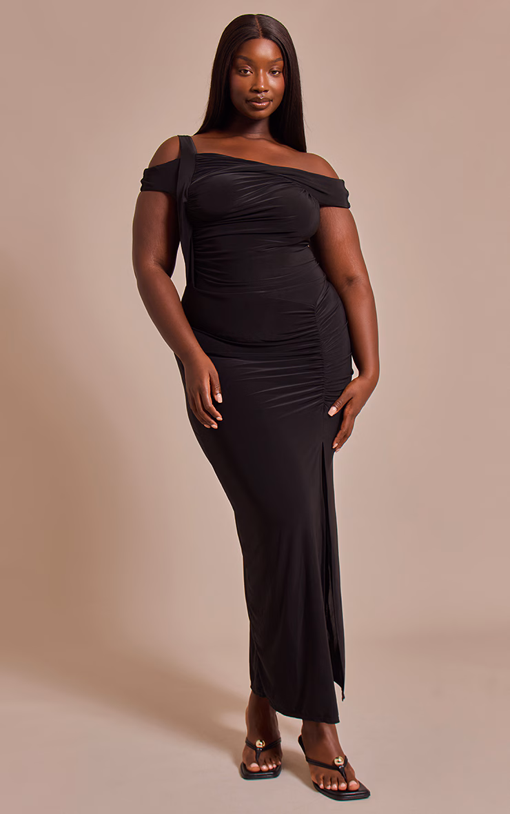 Plus Black Slinky Twist Detail Maxi Dress