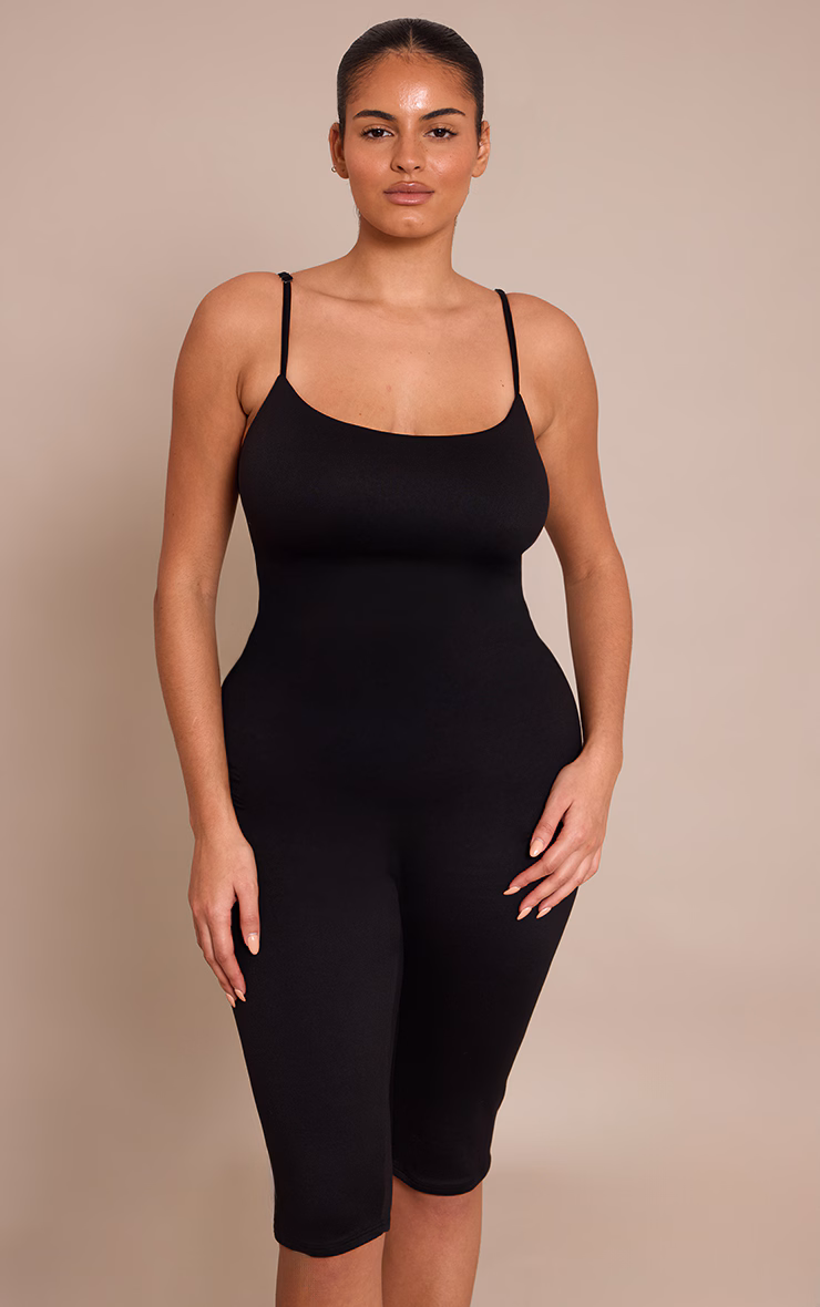 Plus Black Spaghetti Strap Contour Jersey Capri Jumpsuit