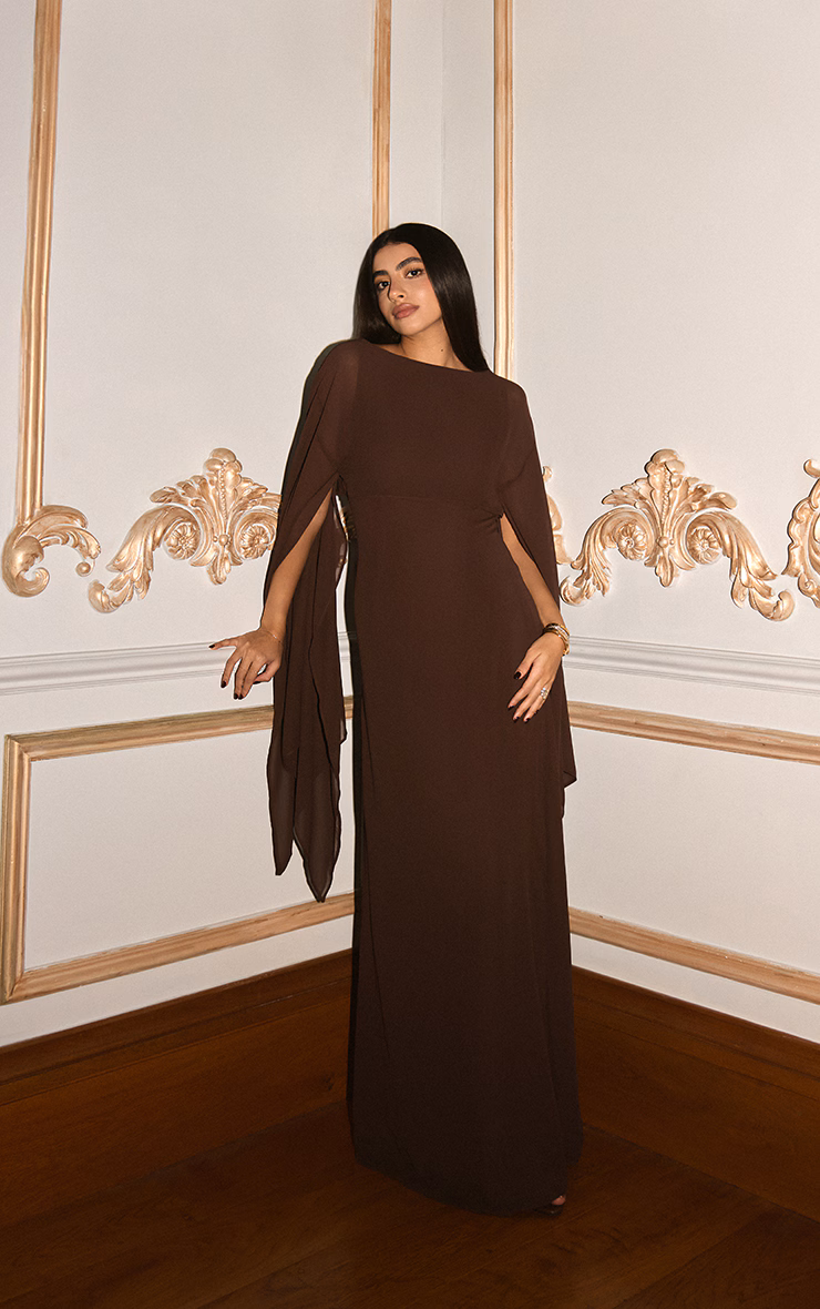 Chocolate Cape Detail Maxi Dress