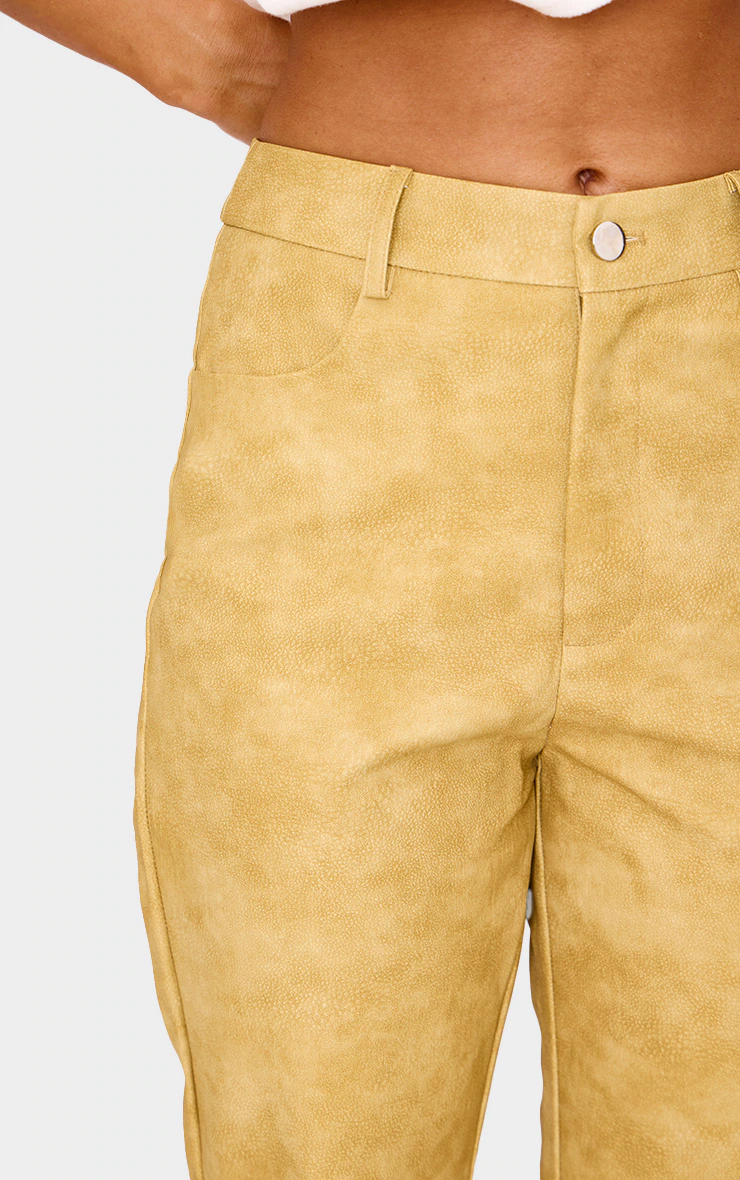 Mustard Washed Faux Leather Cropped Straight Leg Pants