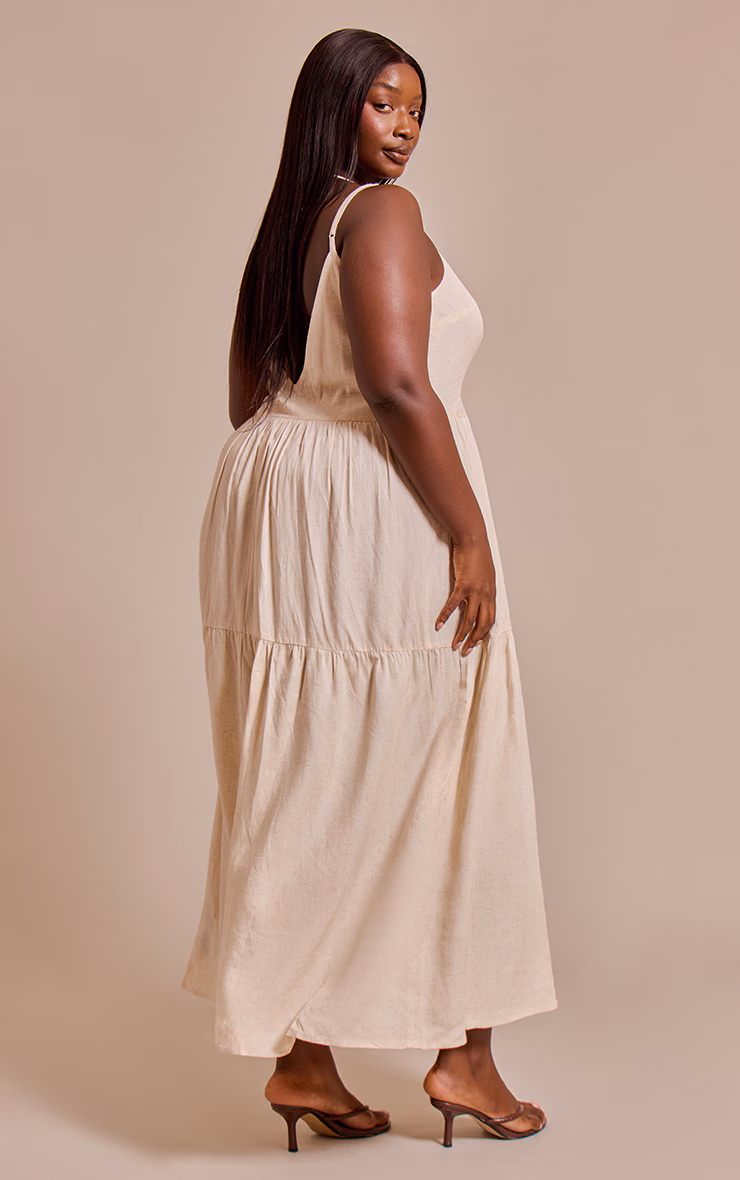 Plus Natural  Strappy Ruched Maxi Dress