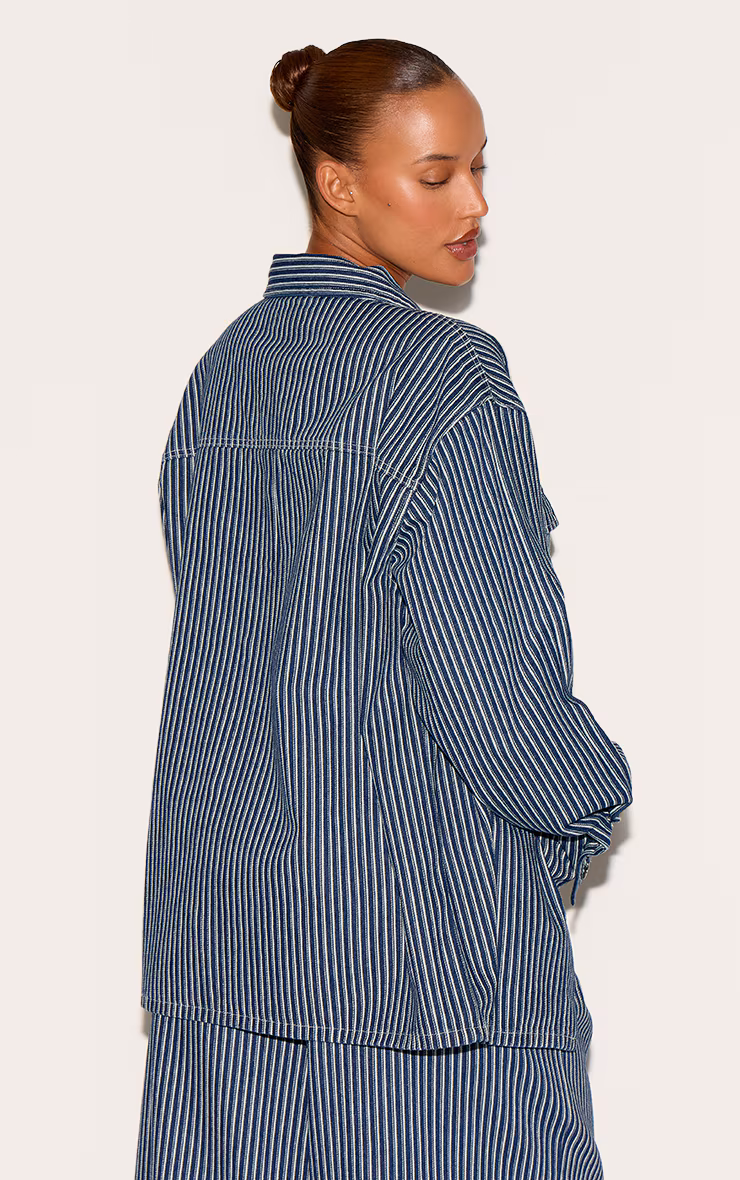 Plus Blue Pinstripe Denim Jacket