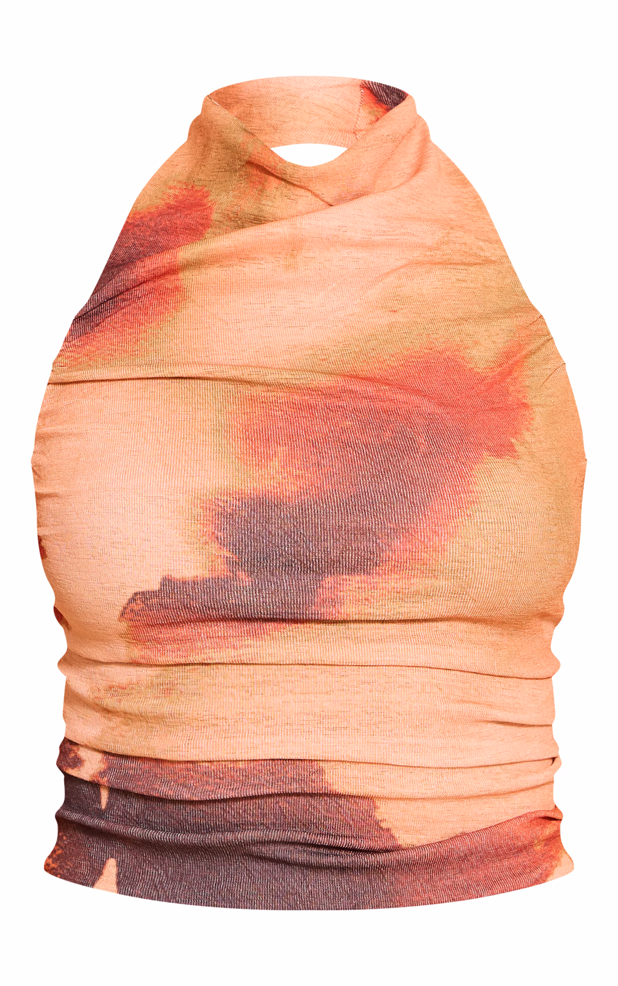 Multi  Abstract Print Onion Skin Ruched Halter Crop Top