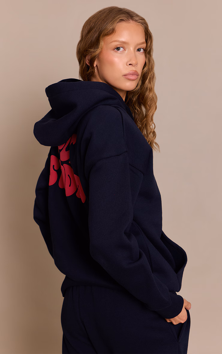 Dark Navy PLT Studio Print Oversized Hoodie