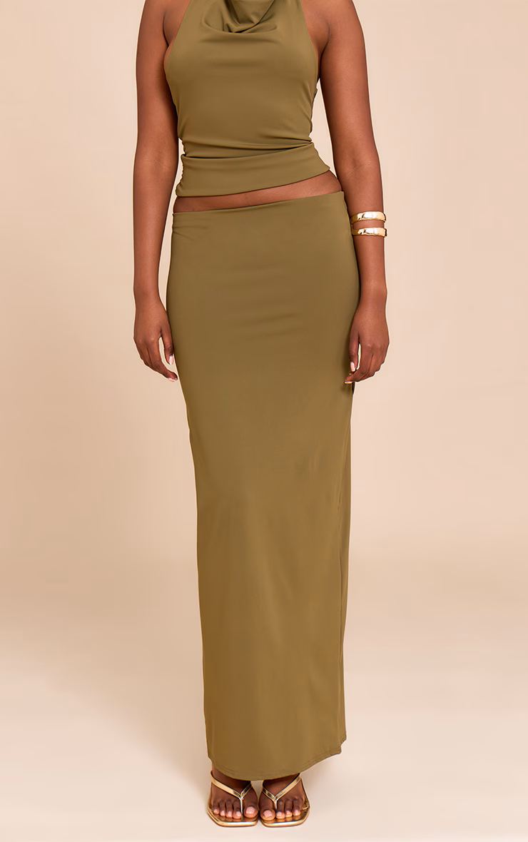 Olive Matte Sculpt Mid Rise Maxi Skirt