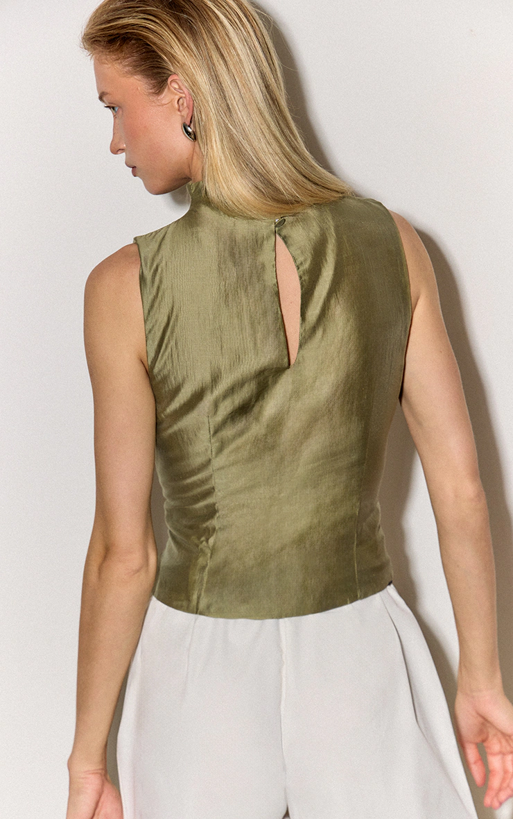 Olive Organza Ruched Longline Top