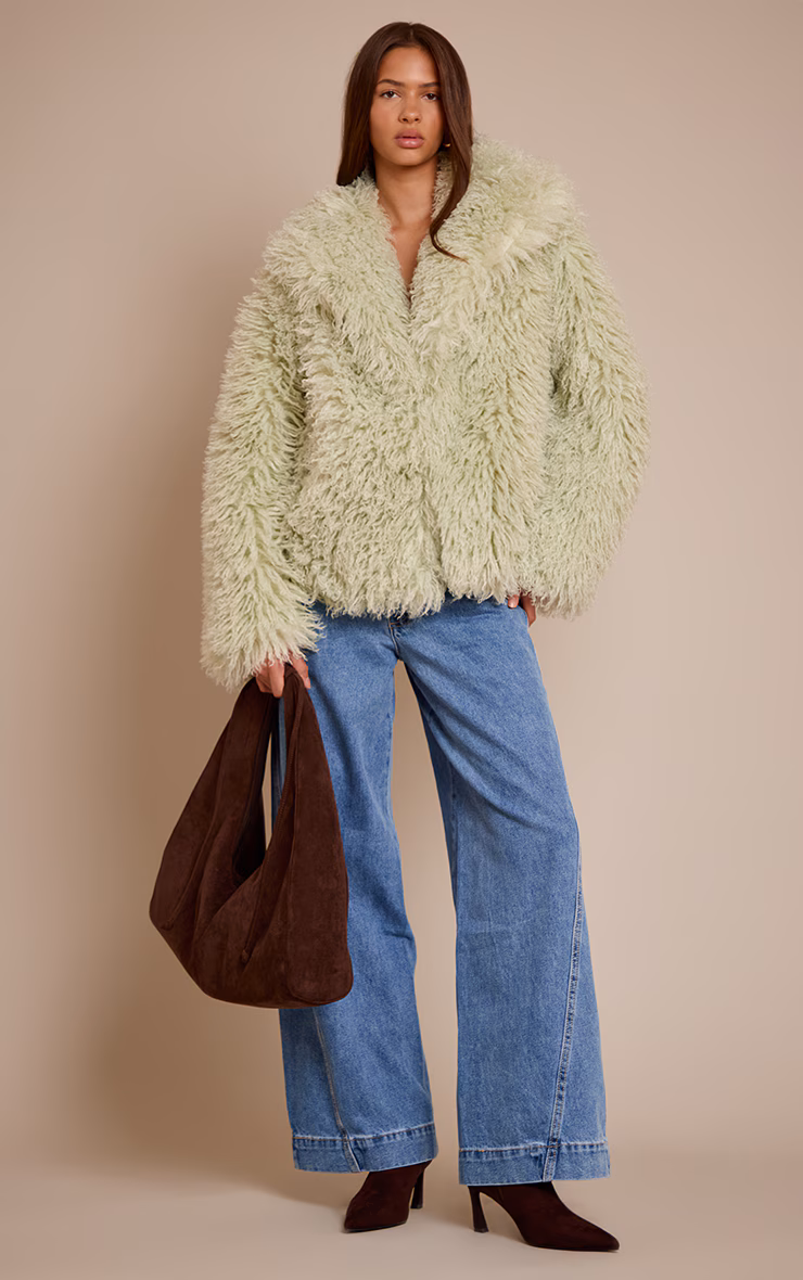 Mint Green Mongolian Fur Cropped Coat