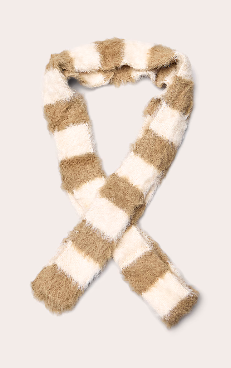 Multi Brown Skinny Fluffy Scarf