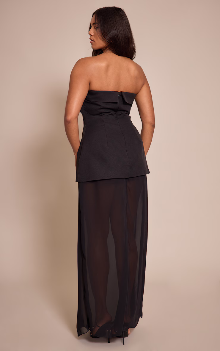 Shape Black Bandeau Sheer Hem Maxi Dress