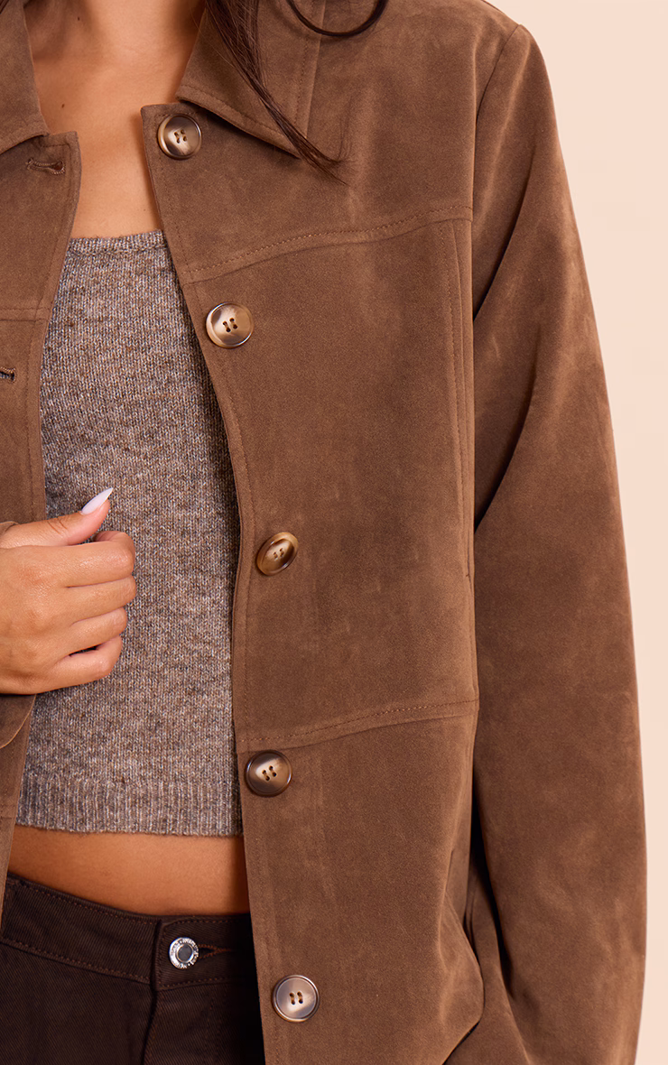 Mocha Suede Button Detail Jacket