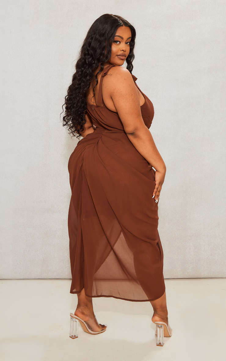 Plus Chocolate Underwire Detail Draped Midi Dress