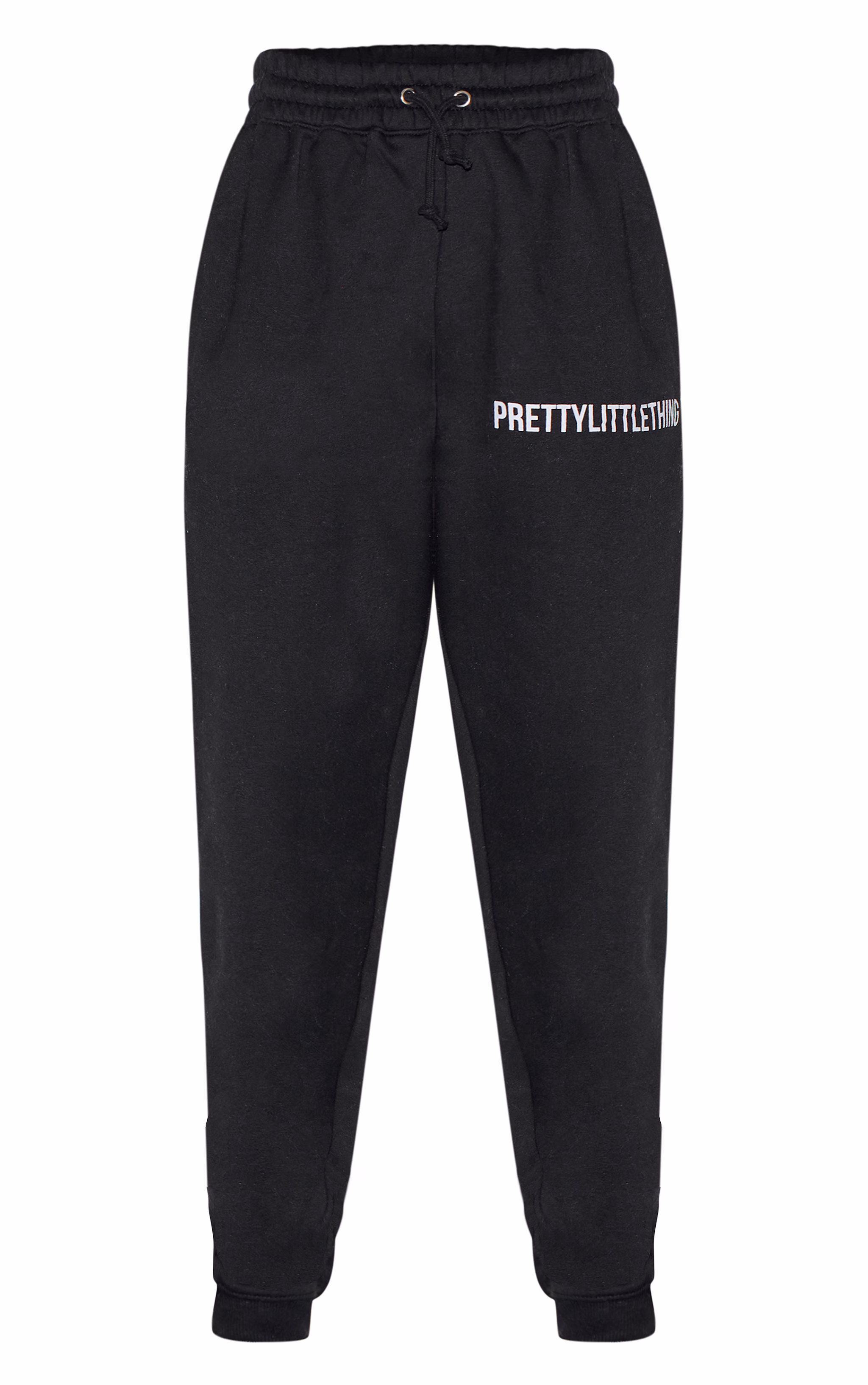 PRETTYLITTLETHING Black Logo High Waisted Cuffed Sweatpants