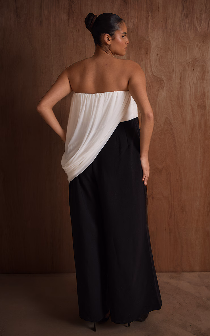 PLT Label Plus Monochrome Draped Mesh Jumpsuit