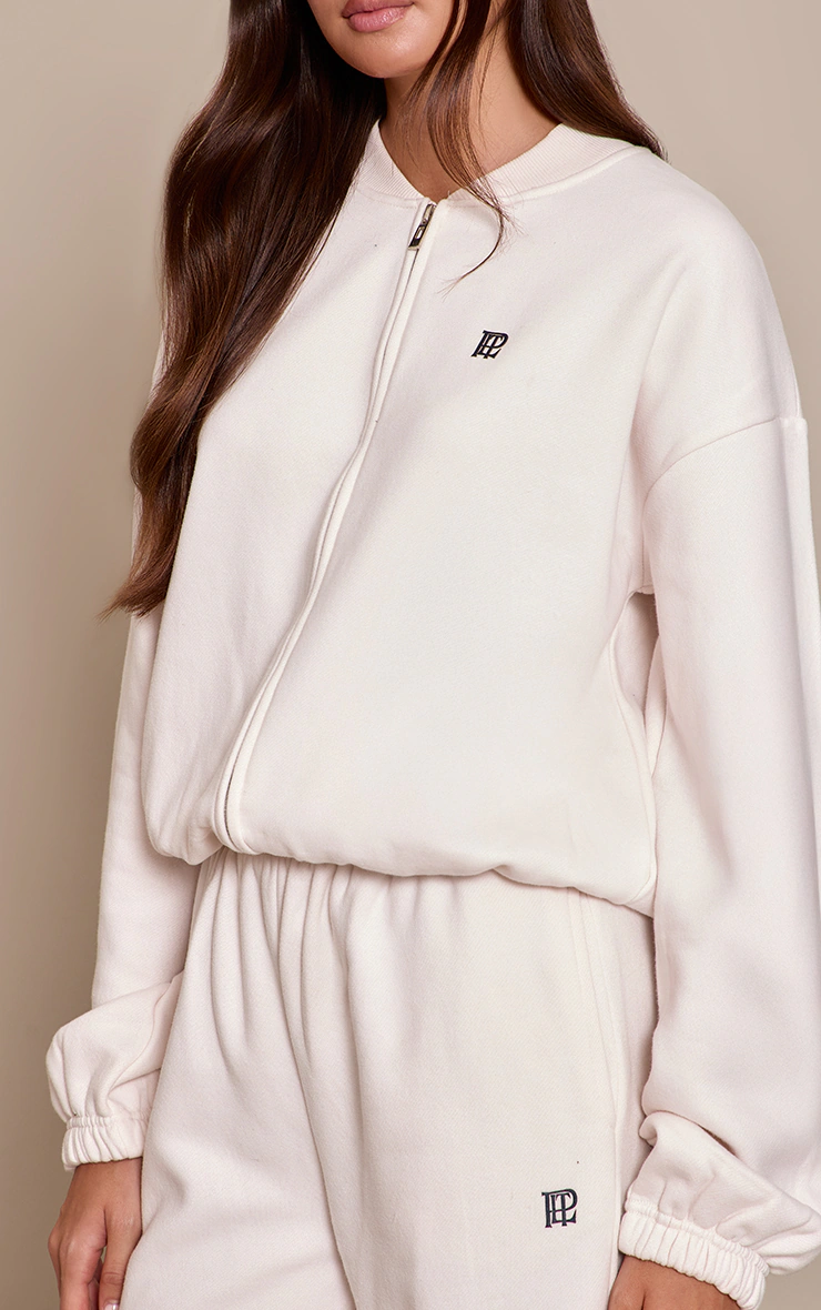 PLT Cream Cotton Fleece Bomber Jacket