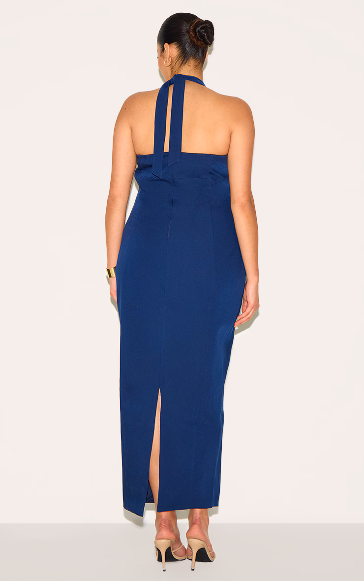 Plus Navy Woven Halter Button Maxi Dress
