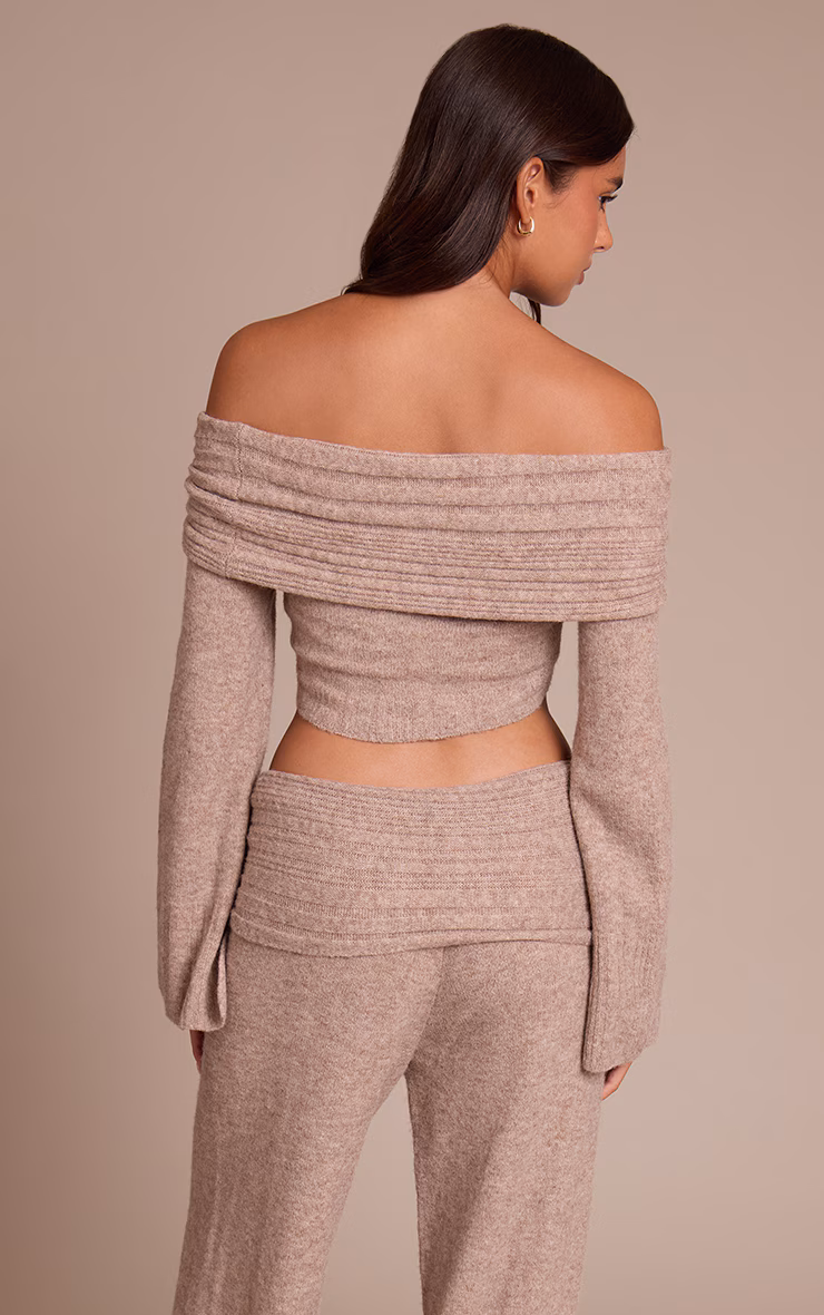 Mocha Rib Soft Knit Bardot Top