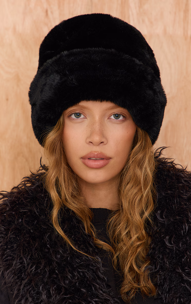 Black Soft Faux Fur Beanie