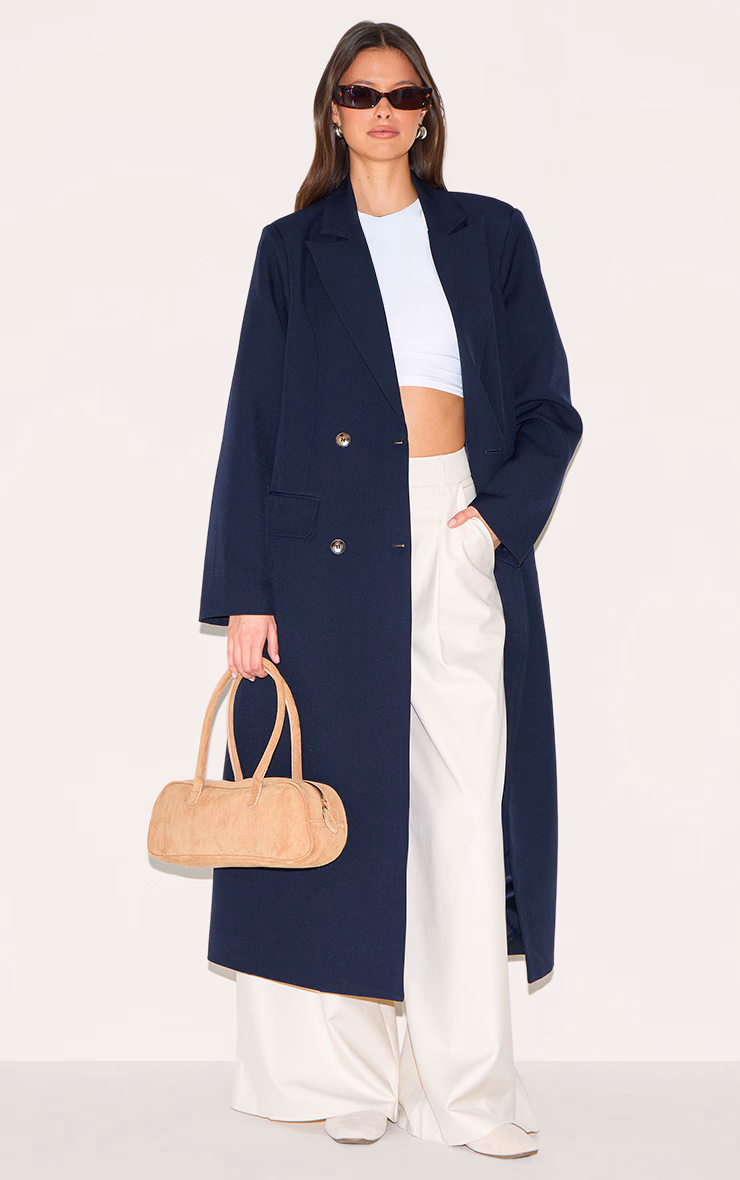 Navy Maxi Length Duster Coat