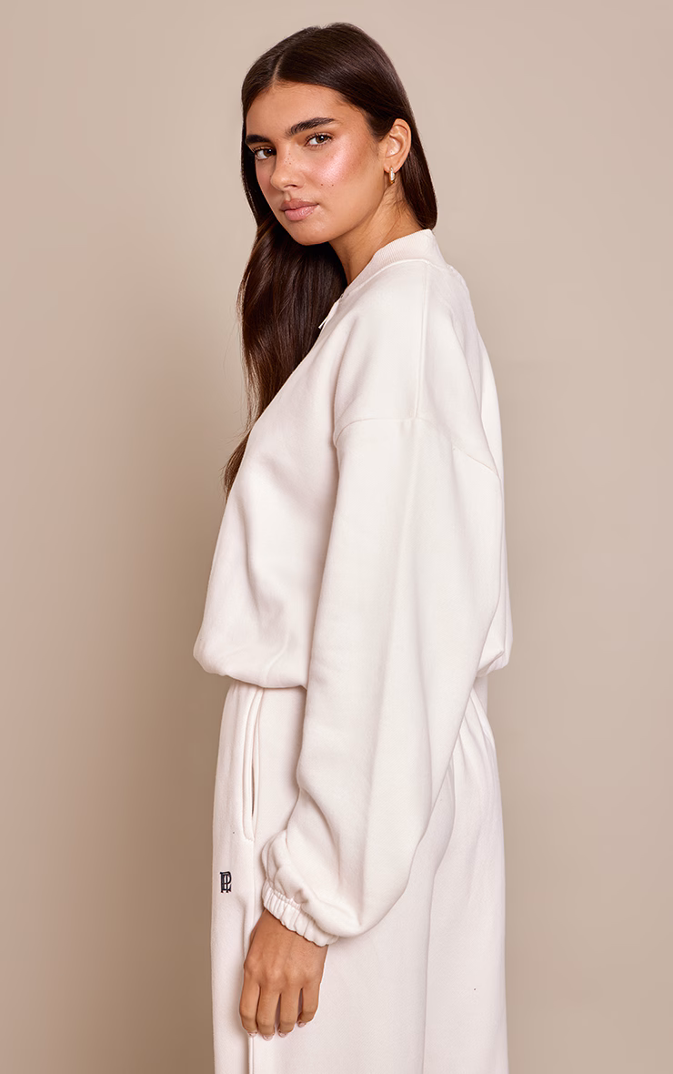 PLT Cream Cotton Fleece Bomber Jacket