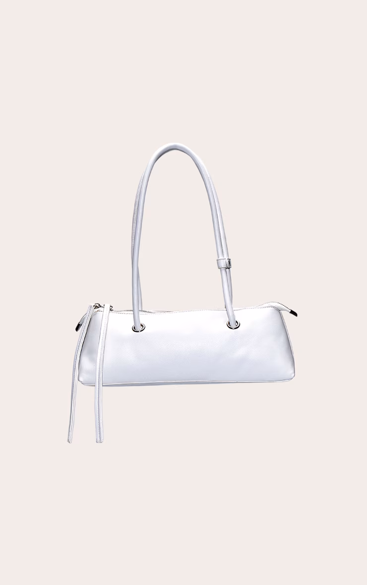 Off White PU Elongated Handle Shoulder Bag