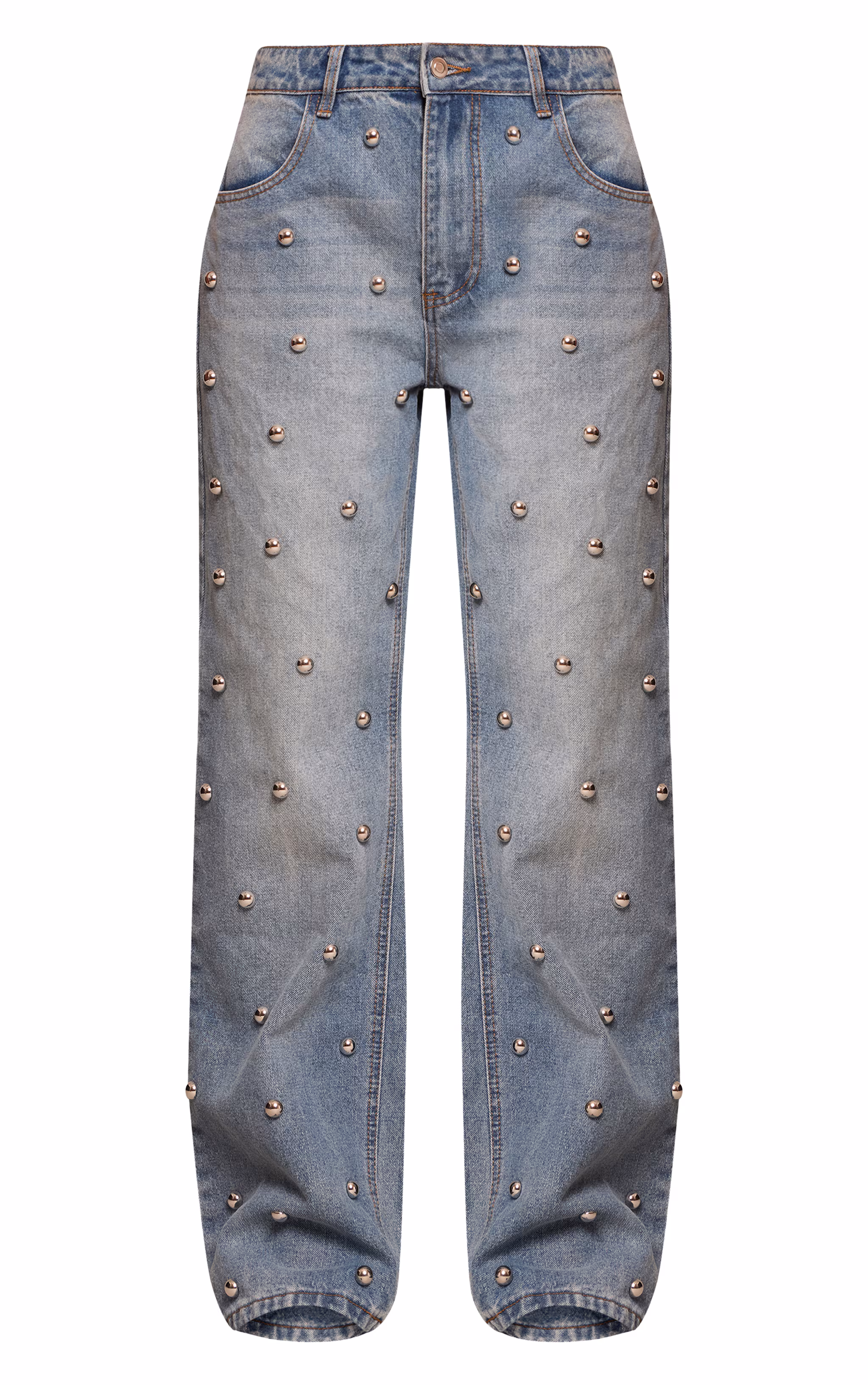 Mid Blue Dome Stud High Waisted Denim Jeans