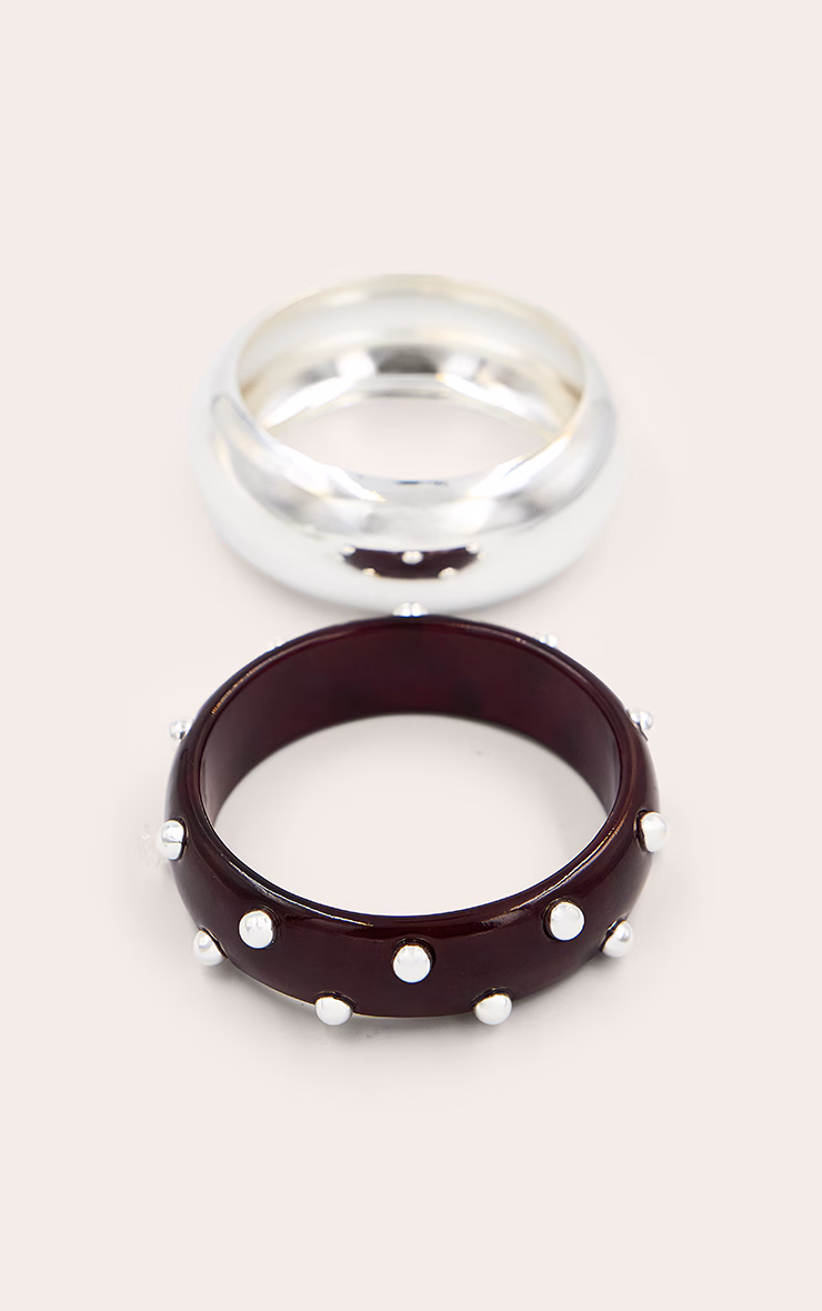Plum and Silver Studded Resin Bangle Set