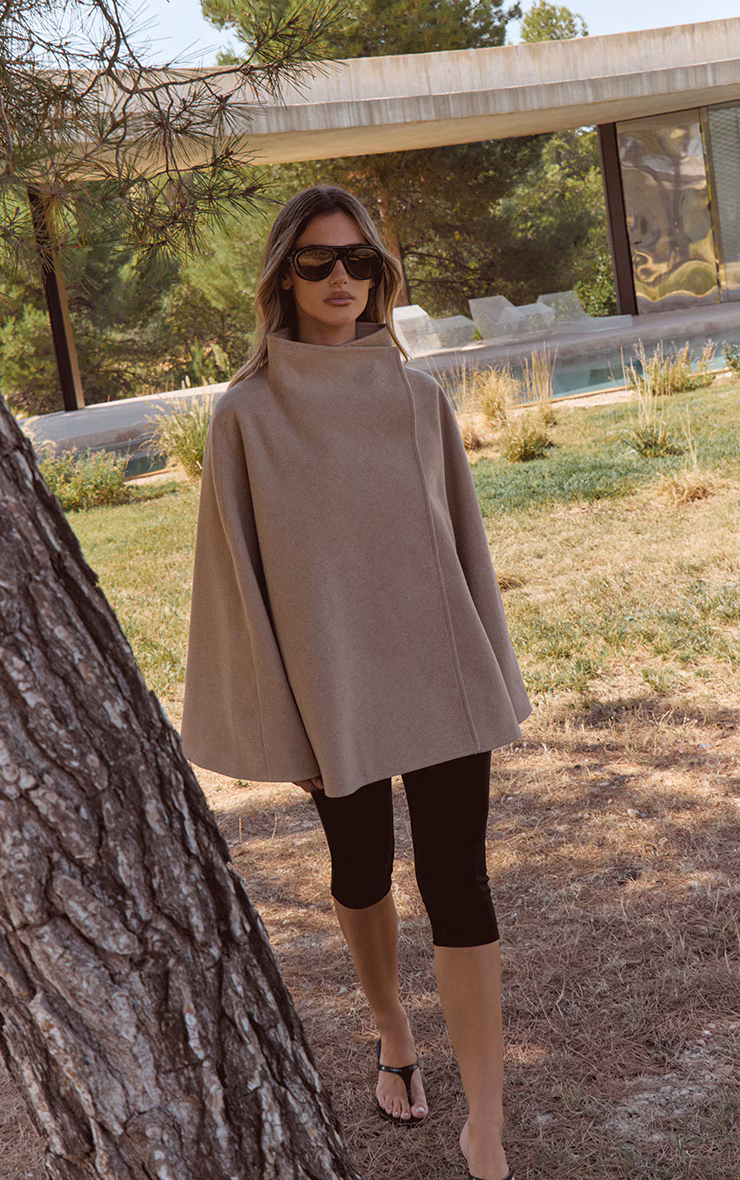 Oat Wool Look Funnel Neck Wrap Coat