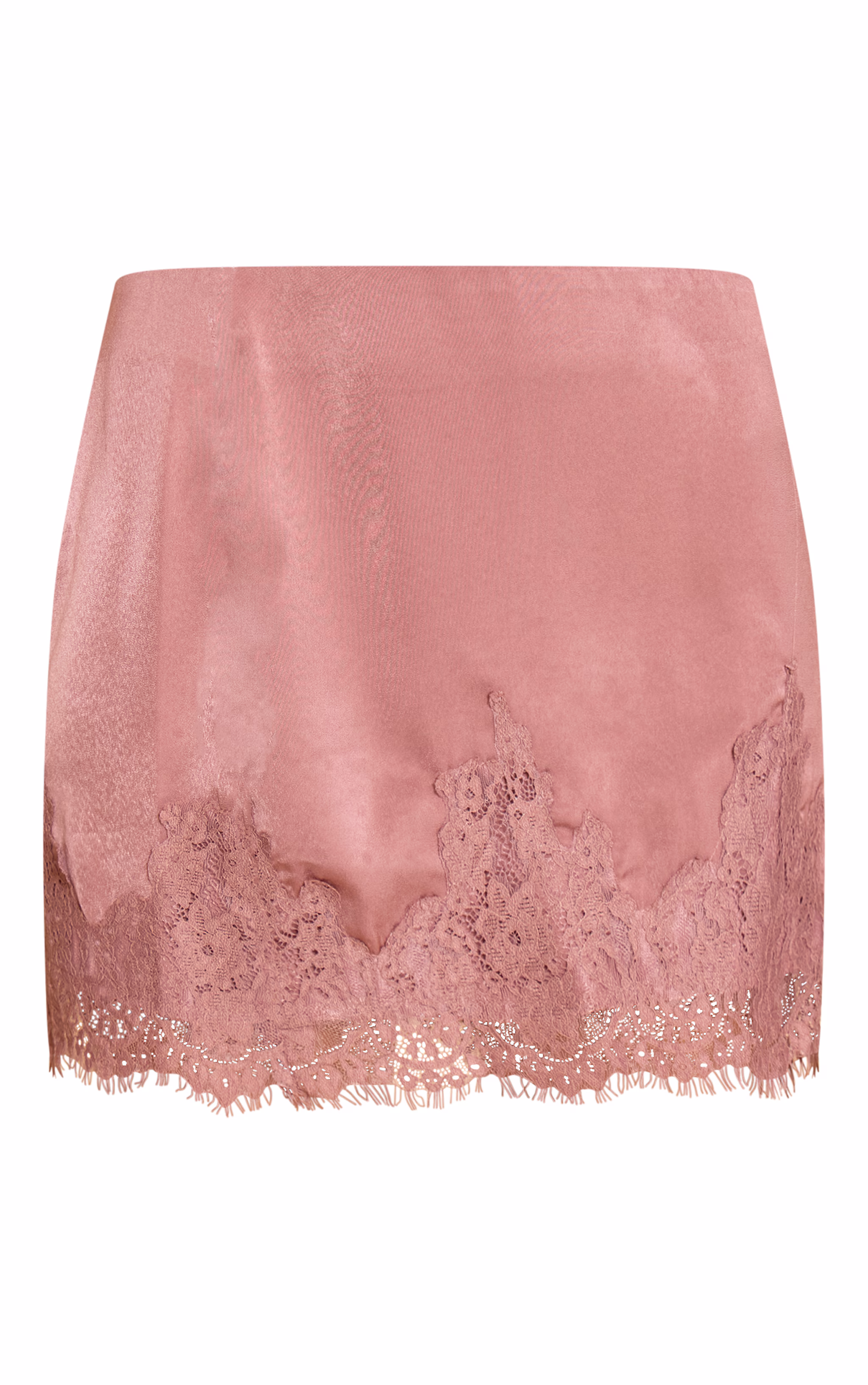 Mauve Satin Lace Trim Mini Skirt