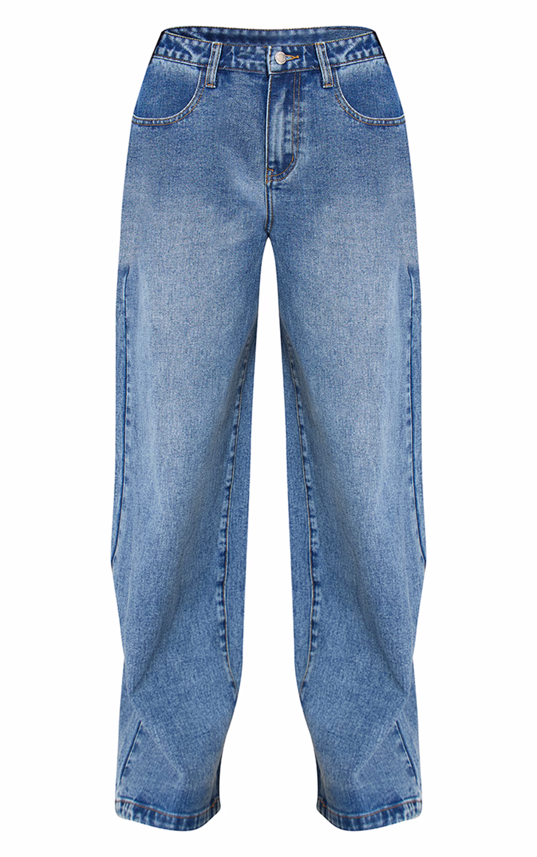 Mid Blue Wash Mid Waist Wide Leg Jeans