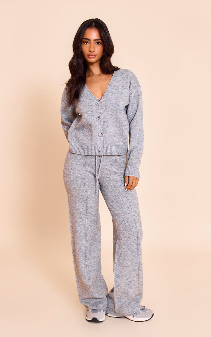 Petite Grey Marl Drawstring Knitted Pants