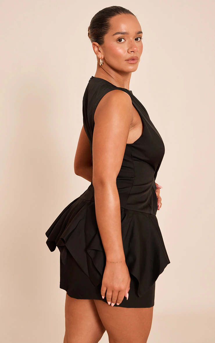 Shape Black Boat Neck Dropped Frill Hem Mini Dress