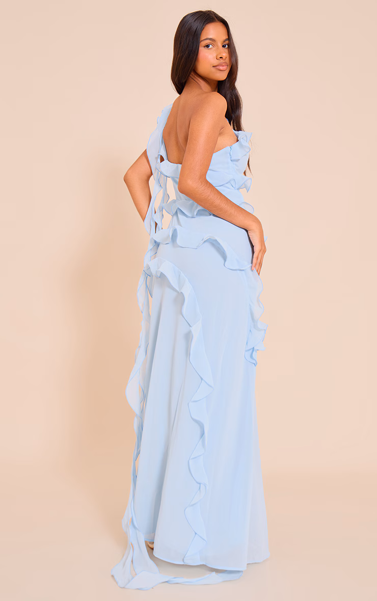 Petite Baby Blue Chiffon Frill Detail Maxi Dress