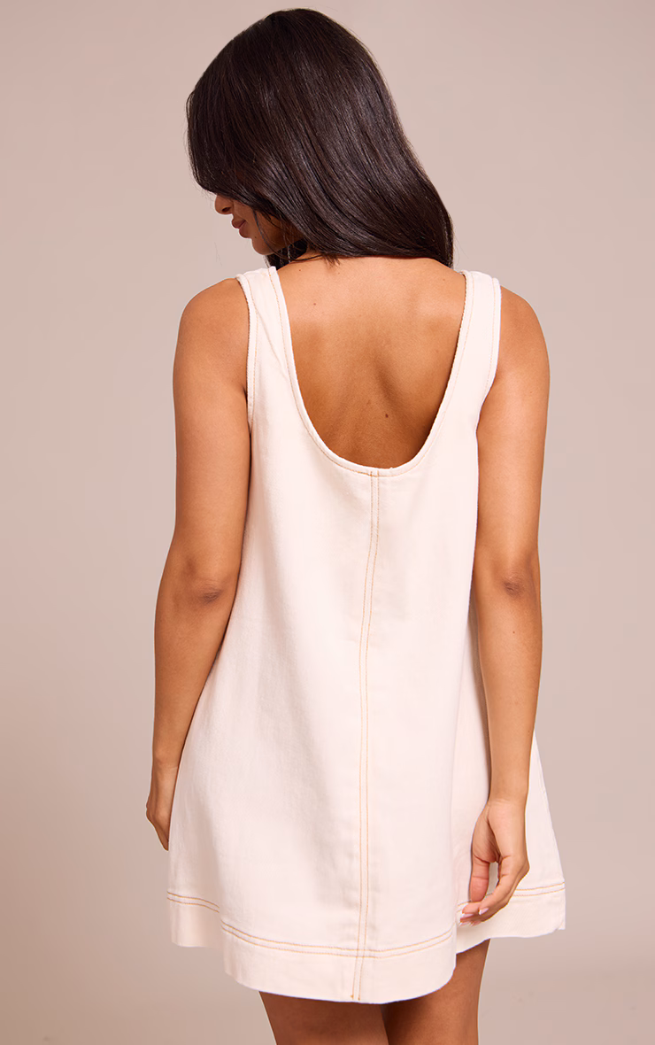 Petite Ecru Denim Sleveless A-line Mini Dress