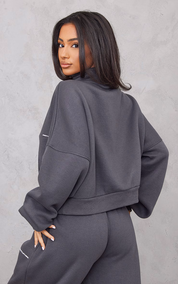 PRETTYLITTLETHING Petite Charcoal Oversized Half Zip Sweat
