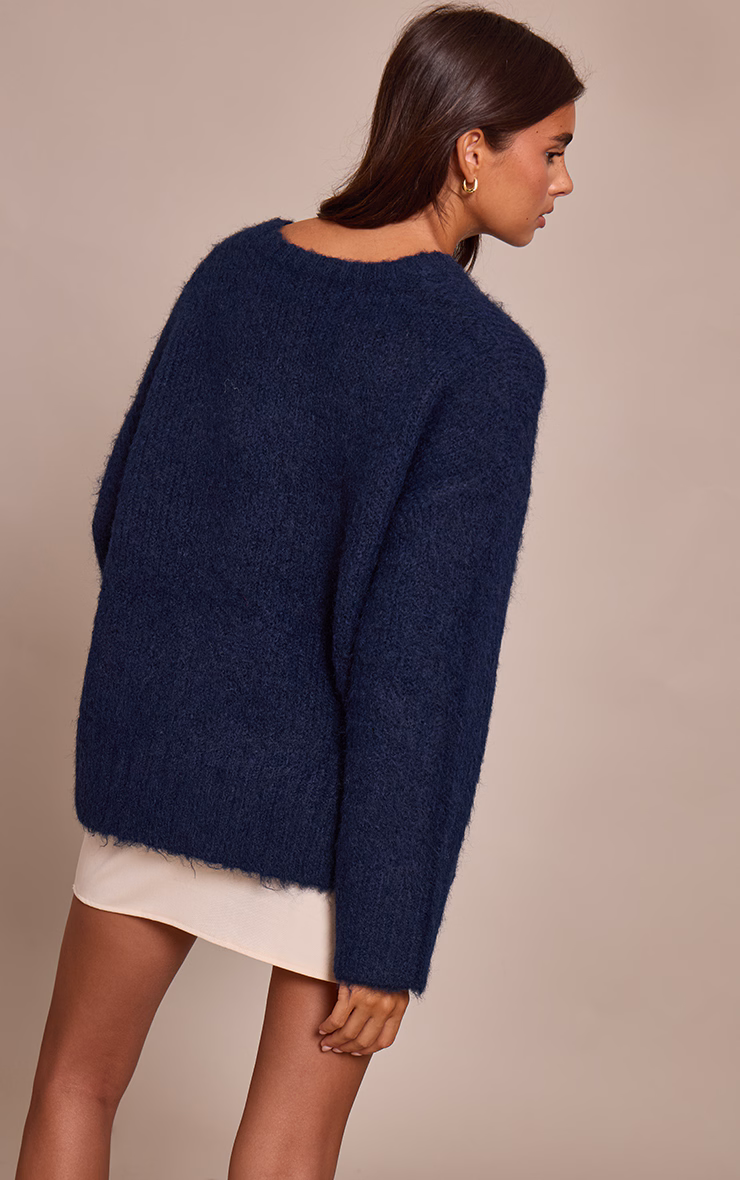 Navy Rib Detail Oversized Sweater